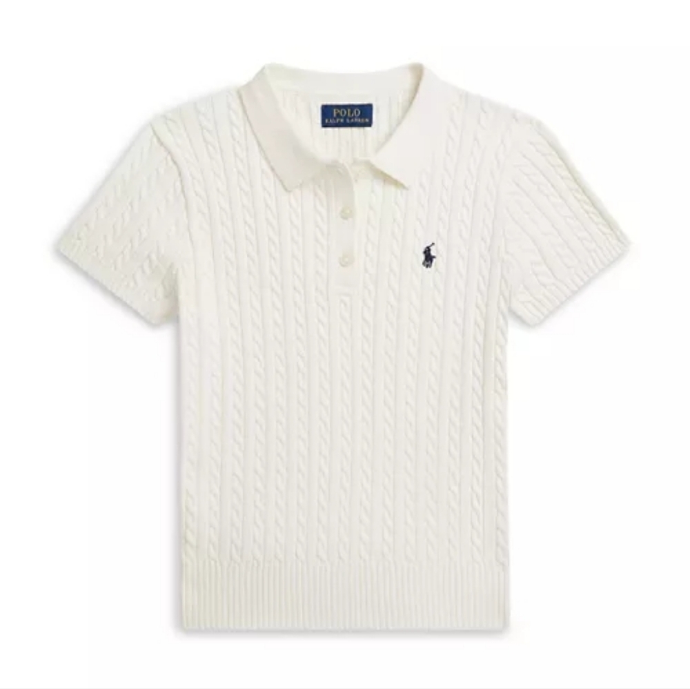 Girls NWT Polo Ralph Lauren White Cable-Knit Polo